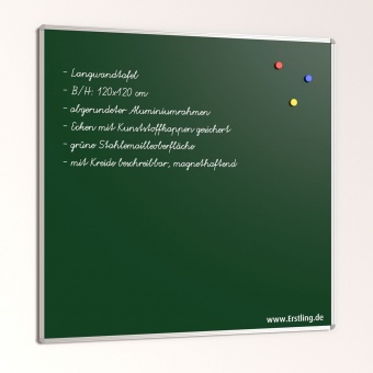 Wandtafel Stahlemaille grün, 120x120 cm, ohne Kreideablage, 